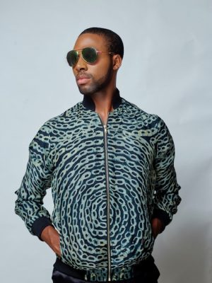 Silk adire zipper bomber jacket