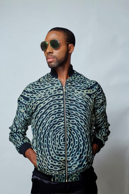 Silk adire zipper bomber jacket