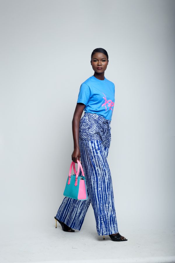 AB signature T shirt with Adire palazzo pant