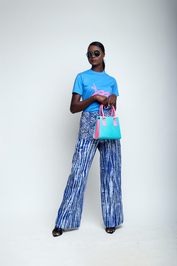 AB signature T shirt with Adire palazzo pant