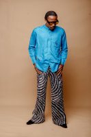 Turquoise Blue Linen Shirt With Logo AB Patch Pocket
