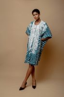 Modern Danshiki In Linen/Cotton Green With White Embroidery