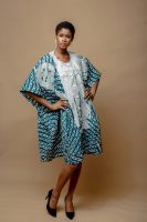 Modern Danshiki In Linen/Cotton Green With White Embroidery