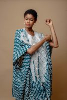 Modern Danshiki In Linen/Cotton Green With White Embroidery