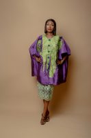 Purple Zebline Danshiki With Green Embroidery