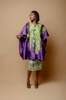 Purple Zebline Danshiki With Green Embroidery