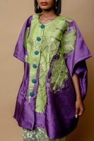 Purple Zebline Danshiki With Green Embroidery