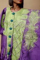 Purple Zebline Danshiki With Green Embroidery