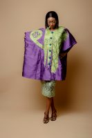 Purple Zebline Danshiki With Green Embroidery
