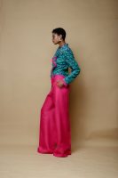 Double Breasted Green and Purple Cropped Jacket and Palazzo Trousers