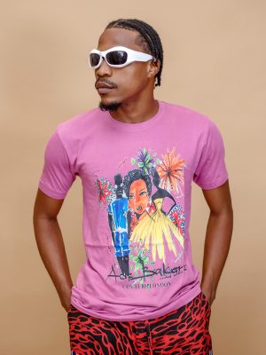 Pink Cotton T-shirt With Fashion Illustrations