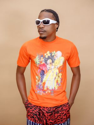Orange Cotton T-shirt With Fashion Illustrations