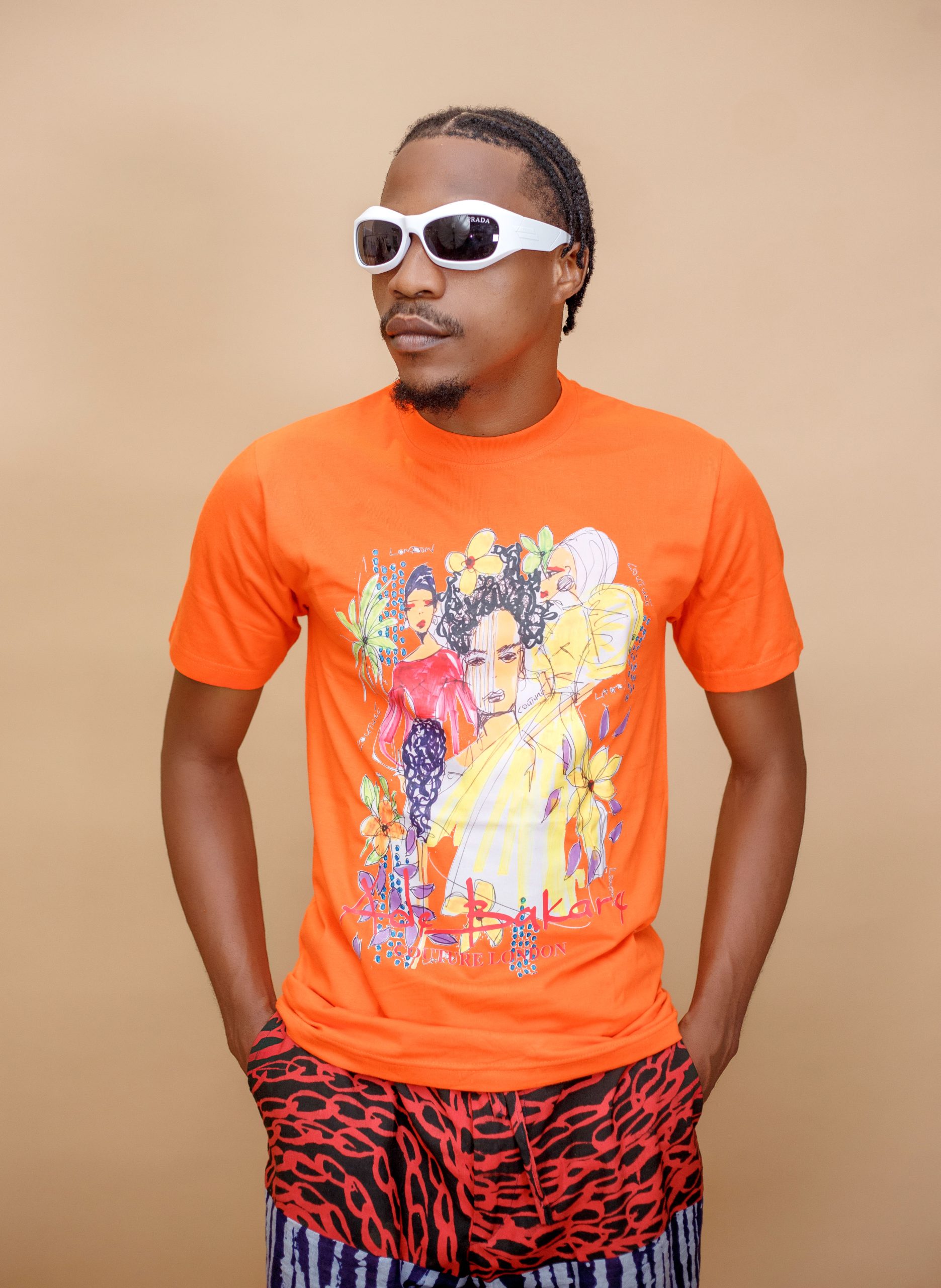 Orange Cotton T-shirt With Fashion Illustrations