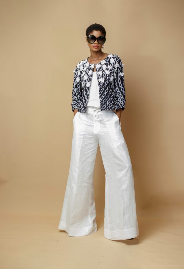 Ivory Linen Strap Camisole With Ivory Linen Palazzo Trousers