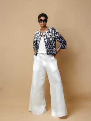 Ivory Linen Strap Camisole With Ivory Linen Palazzo Trousers