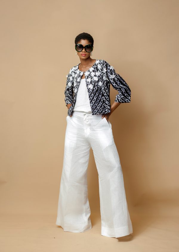 Ivory Linen Strap Camisole With Ivory Linen Palazzo Trousers