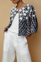 Navy Blue and white Short Jacket In Adire