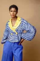 Blue Cotton Cropped Jacket With Collar Revers And Culottes
