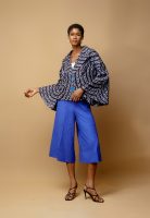 Linen Adire Navy Blue Jackets And Culottes In Blue
