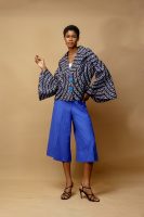Linen Adire Navy Blue Jackets And Culottes In Blue