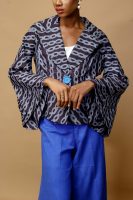 Linen Adire Navy Blue Jackets And Culottes In Blue