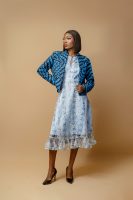Adire Navy Blue Cropped Jacket With Floral Blue Dress