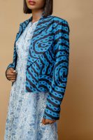 Adire Navy Blue Cropped Jacket With Floral Blue Dress