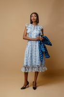 Adire Navy Blue Cropped Jacket With Floral Blue Dress