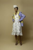 Long Jacket Adire Blue With Yellow Lapels