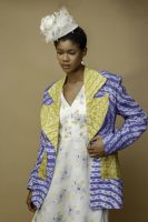 Long Jacket Adire Blue With Yellow Lapels