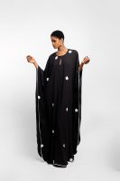 Black Chiffon Boubou With Lace Flowers