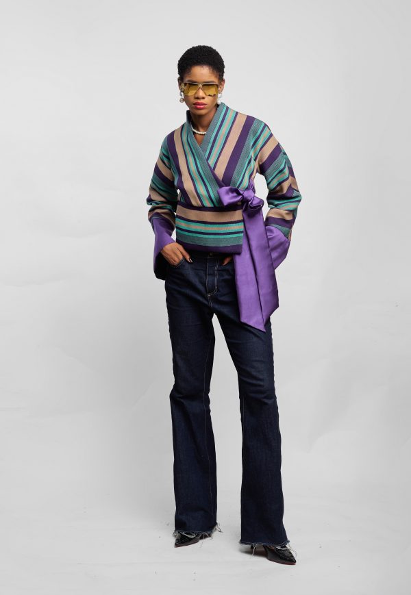 Purple Short Aso Oke Kimono Jacket With Sash