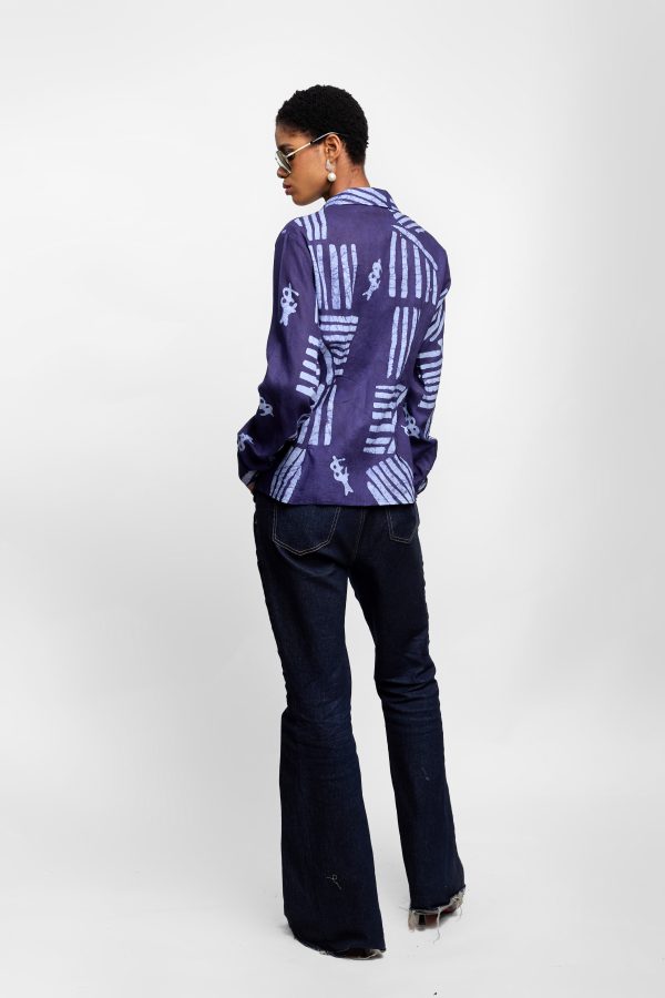 Adire Geometric Shirt With AB logo in Navy Blue