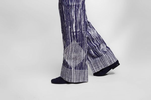 Adire Navy Blue Ila Palazzo Trousers with Embroidery