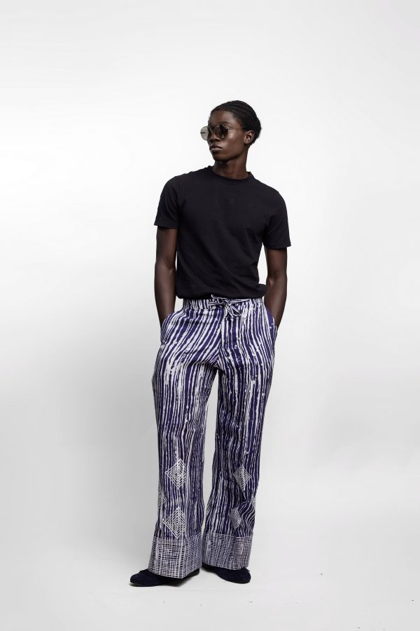 Adire Navy Blue Ila Palazzo Trousers with Embroidery
