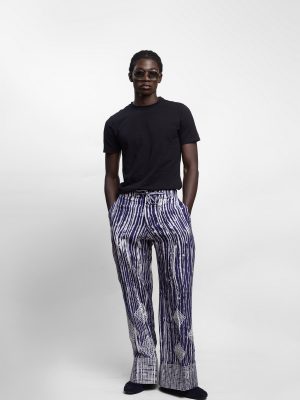 Adire Navy Blue Ila Palazzo Trousers with Embroidery