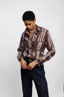 Adire Geometric Shirt With AB Logo In Brown