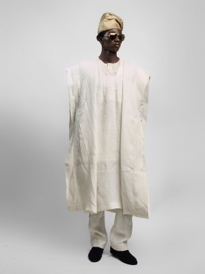 Buba And Sokoto With Agbada In Ivory Linen