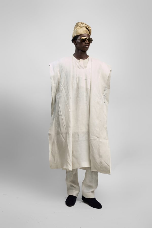 Buba And Sokoto With Agbada In Ivory Linen