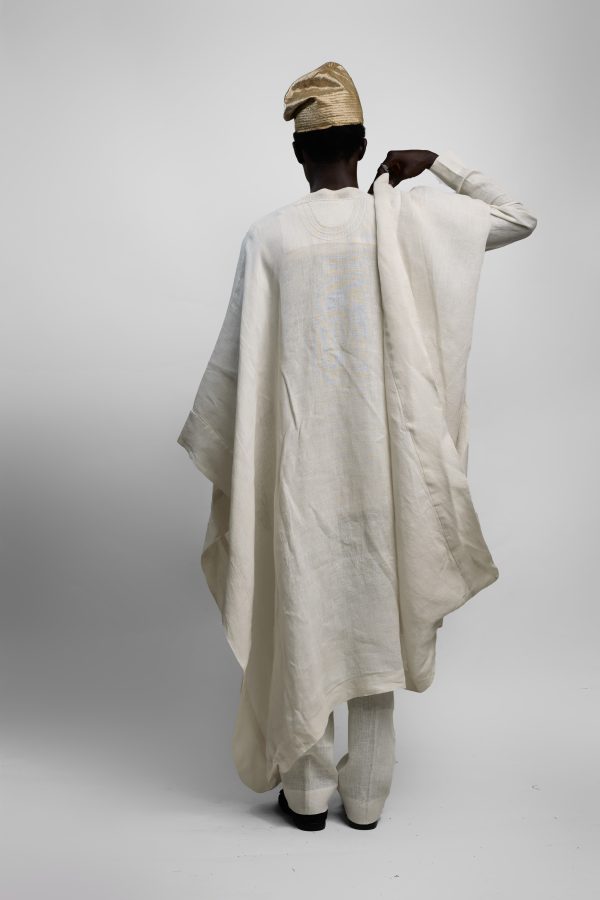 Buba And Sokoto With Agbada In Ivory Linen