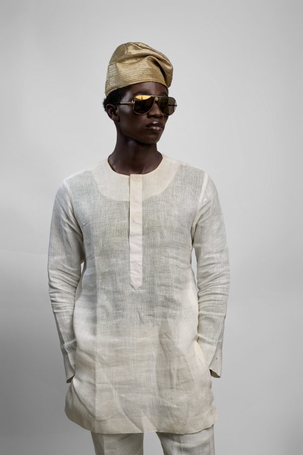 Buba And Sokoto With Agbada In Ivory Linen
