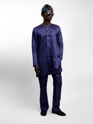 Royal Blue Linen Tunic Top And Trouser