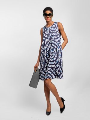 Short Sleeveless Silk Adire Dress