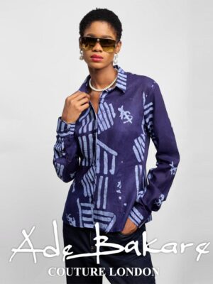 Adire Geometric Shirt With AB logo in Navy Blue