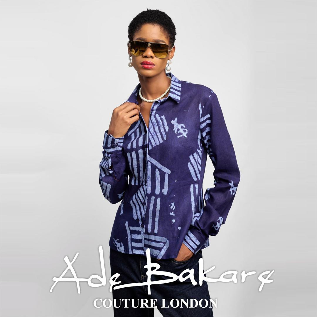Adire Geometric Shirt With AB logo in Navy Blue