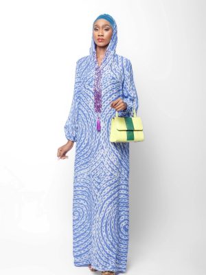 Sky Blue Silk And Cotton Kaftan