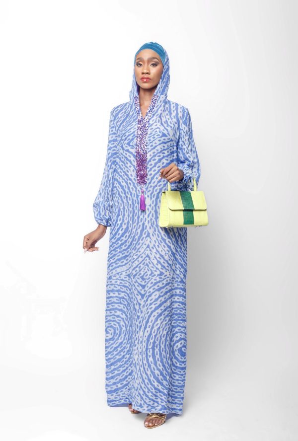 Sky Blue Silk And Cotton Kaftan